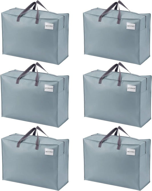 VENO 6 Pack Heavy Duty Moving Bags, Storage Bags, Packing Supplies, Top Zipper, Storage Totes for Camping, Clothes, Bedding, Comforters, Pillows (27 Gallon Light Blue, 6 Pack)