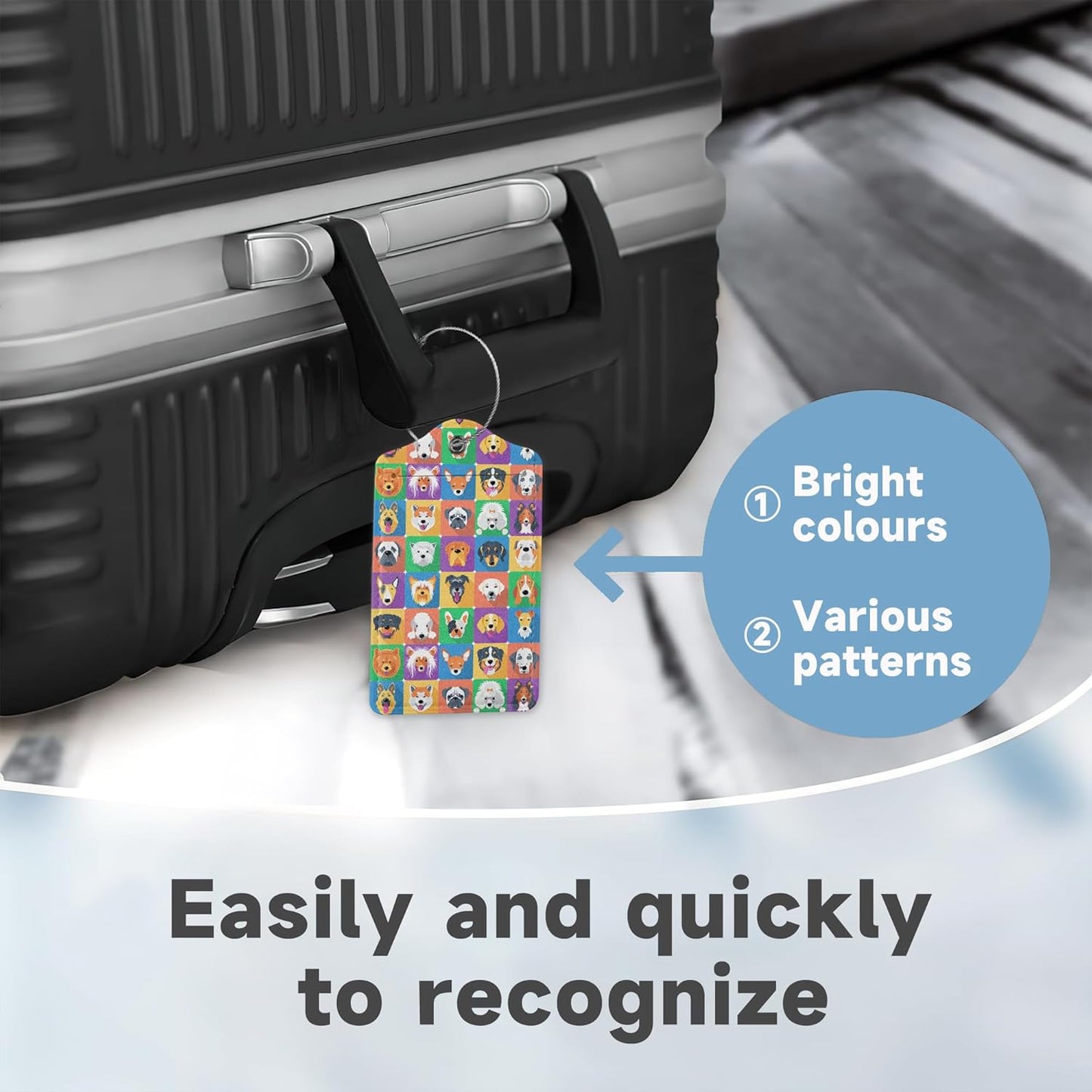 Cute Dog Luggage Tag for Suitcase 2 Pcs Unique Leather Suitcase Tags with Full Privacy Cover Stainless Steel Loop for Women Men Travel Baggage Bag Backpack