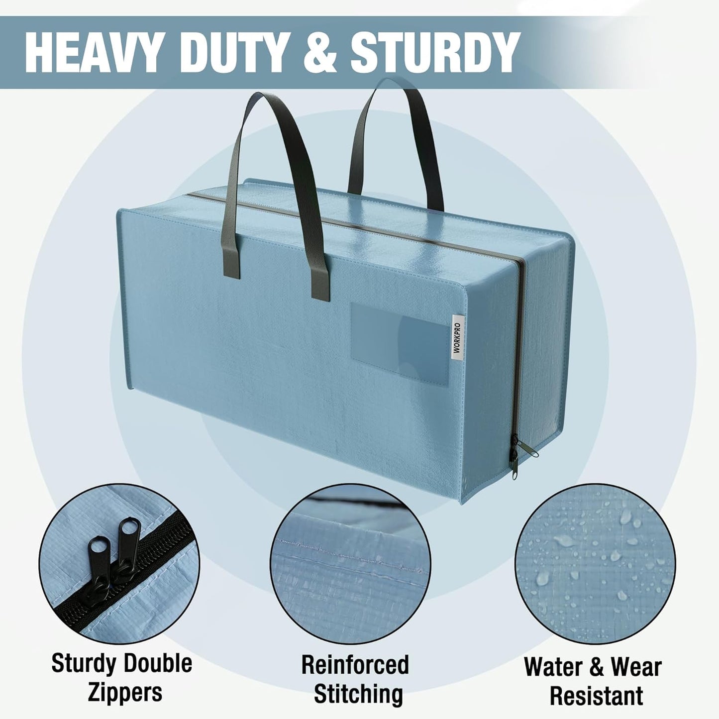 WORKPRO 6 Pack Extra Large Moving Bags with Zippers & Carrying Handles Backpack Straps, Heavy-Duty Storage Tote for Space Saving & Storage, Alternative to Moving Box (Dusty Blue)