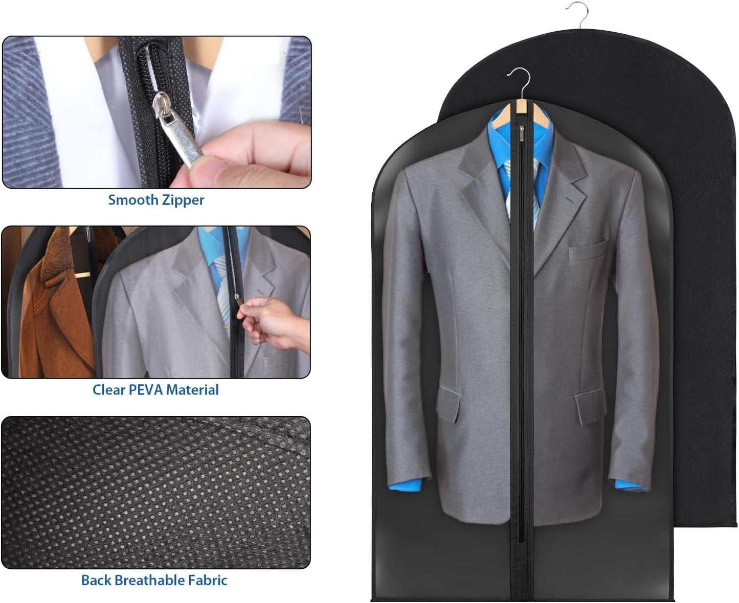 Zilink 43" Garment Bags for Hanging Clothes Clear Suit Bags for Closet Storage Garment Covers for Suits, Coats, Jackets, 16-Pack