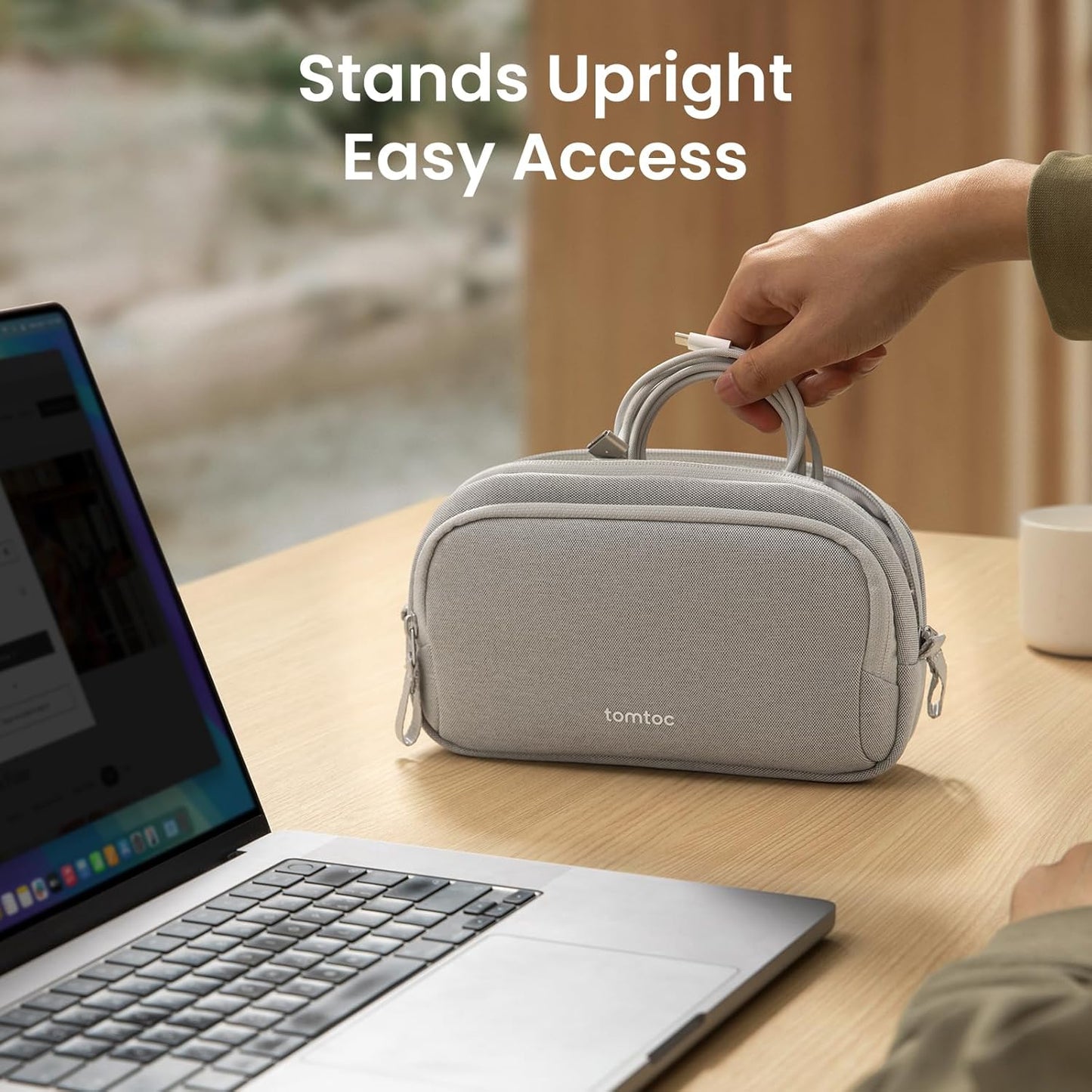 tomtoc Electronic Organizer Travel Case, Water Resistant Dual Compartment Tech Pouch Cable Organization Storage Bag for Charger, Cord, Phone, Hard Drive, Power Bank, Accessories Travel Essentials