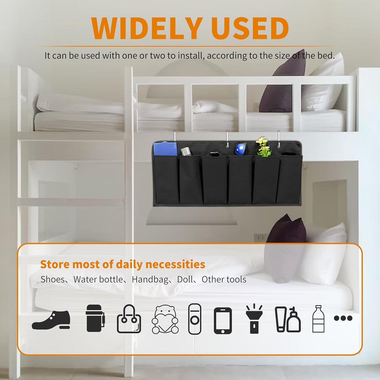 RV Shoe Pockets 6 Large Pockets Heavy Hanging Bedside Storage Organizer with Sturdy Hooks for Shoes, Toys and Tools