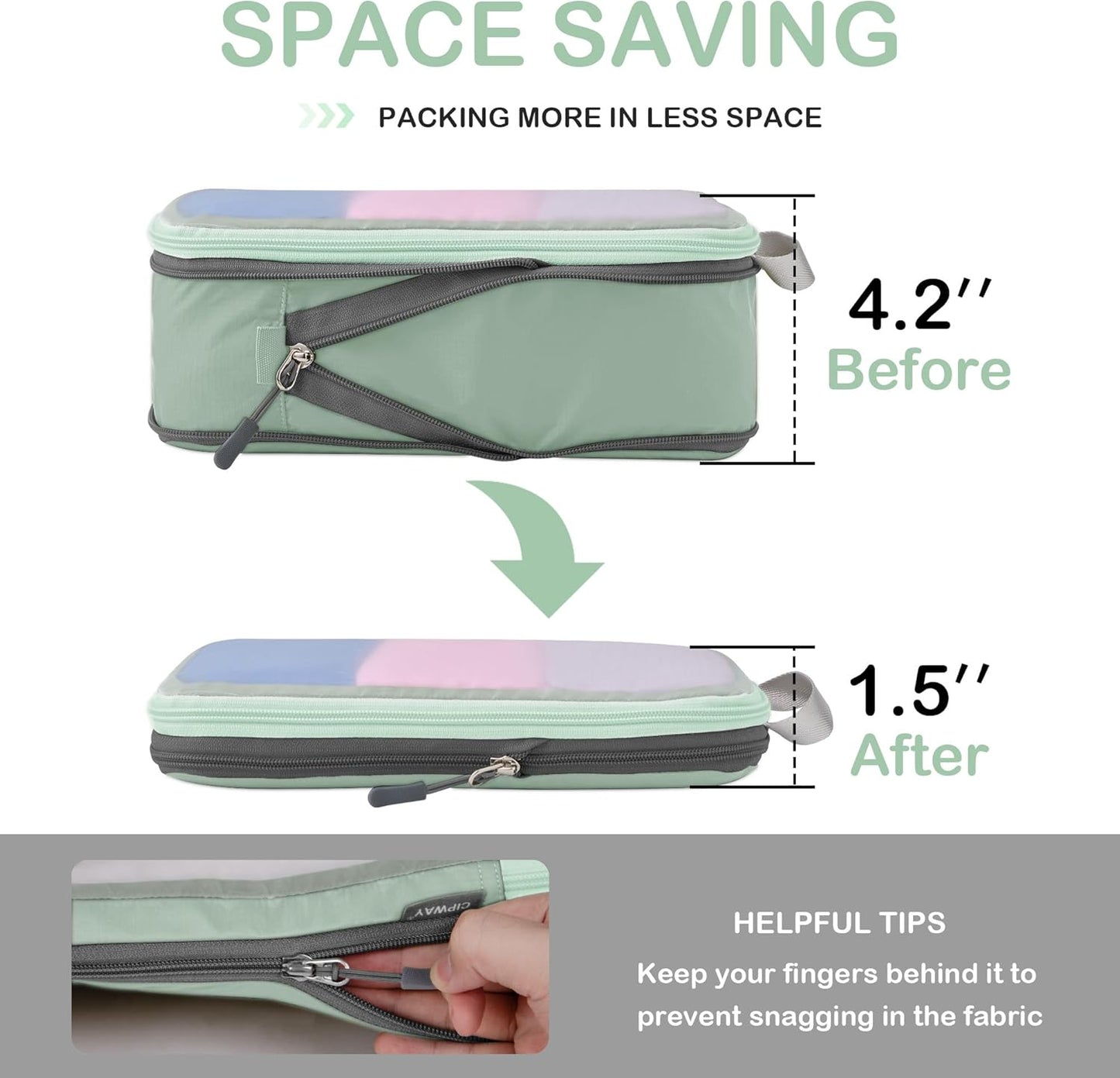 Cipway Compression Packing Cubes, See Through Mesh Luggage Organizer Bags, Travel Essentials for Carry on Suitcase with Laundry Bag and Clear Toiletries Bag（6 Pcs,Sage Green）