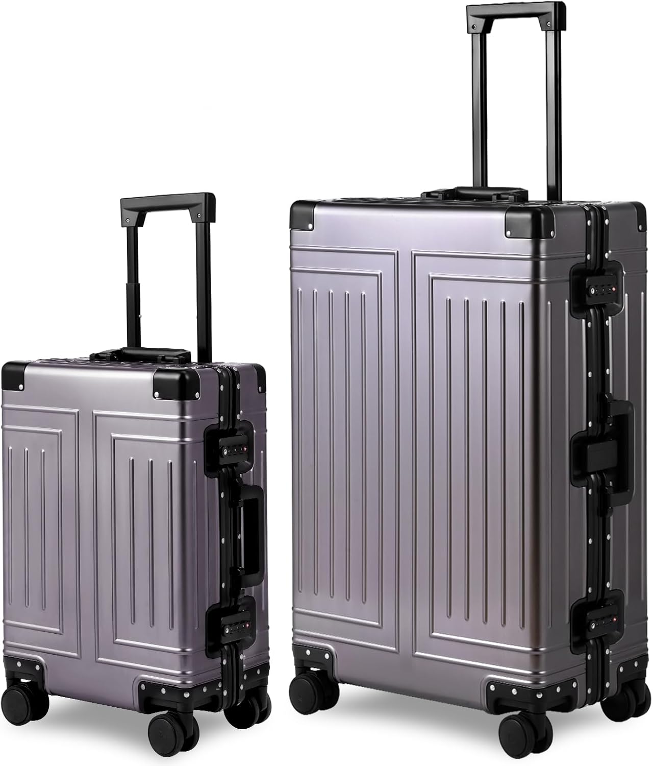 All Aluminum 20/28 Luggage Set，Cut from Whole Aluminum Sheet，22x14x9 Airline Approved ，（3rd Generation，Premium Metal zipperless suitcase ） (grey, 20+28inch)