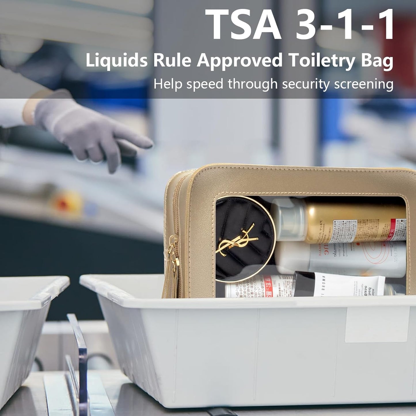 LETGO Clear Makeup Bags, TSA Approved Toiletry Bag with Zipper, Clear Makeup Organizer Fit Carry-on Travel Essentials,Clear Cosmetic Bags for Women Men (C-Gold)