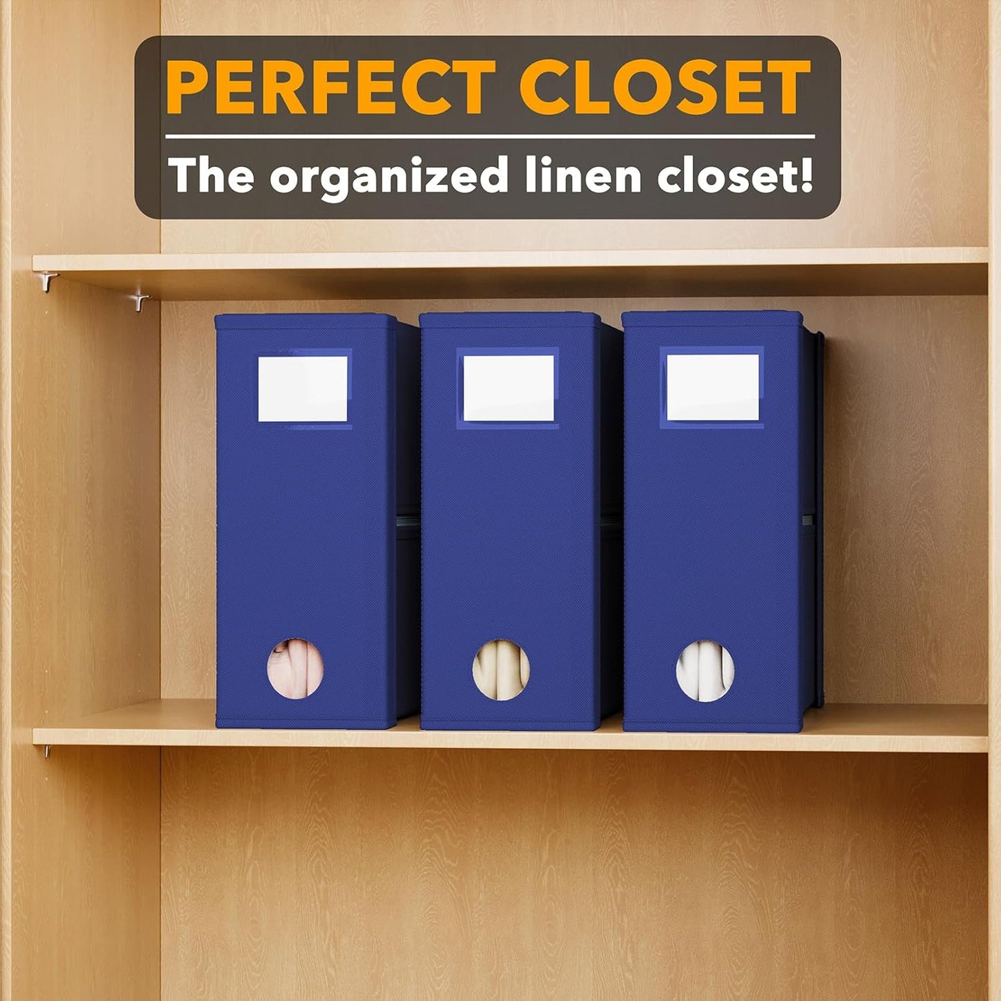 SpaceAid 3 Pack Bed Sheet Organizers and Storage, Foldable Sheet Organizer for Linen Closet, Sheets Set Folder Keeper with Window XL (Queen & King Size) Bedding Container (Navy Blue, 3 Pack)