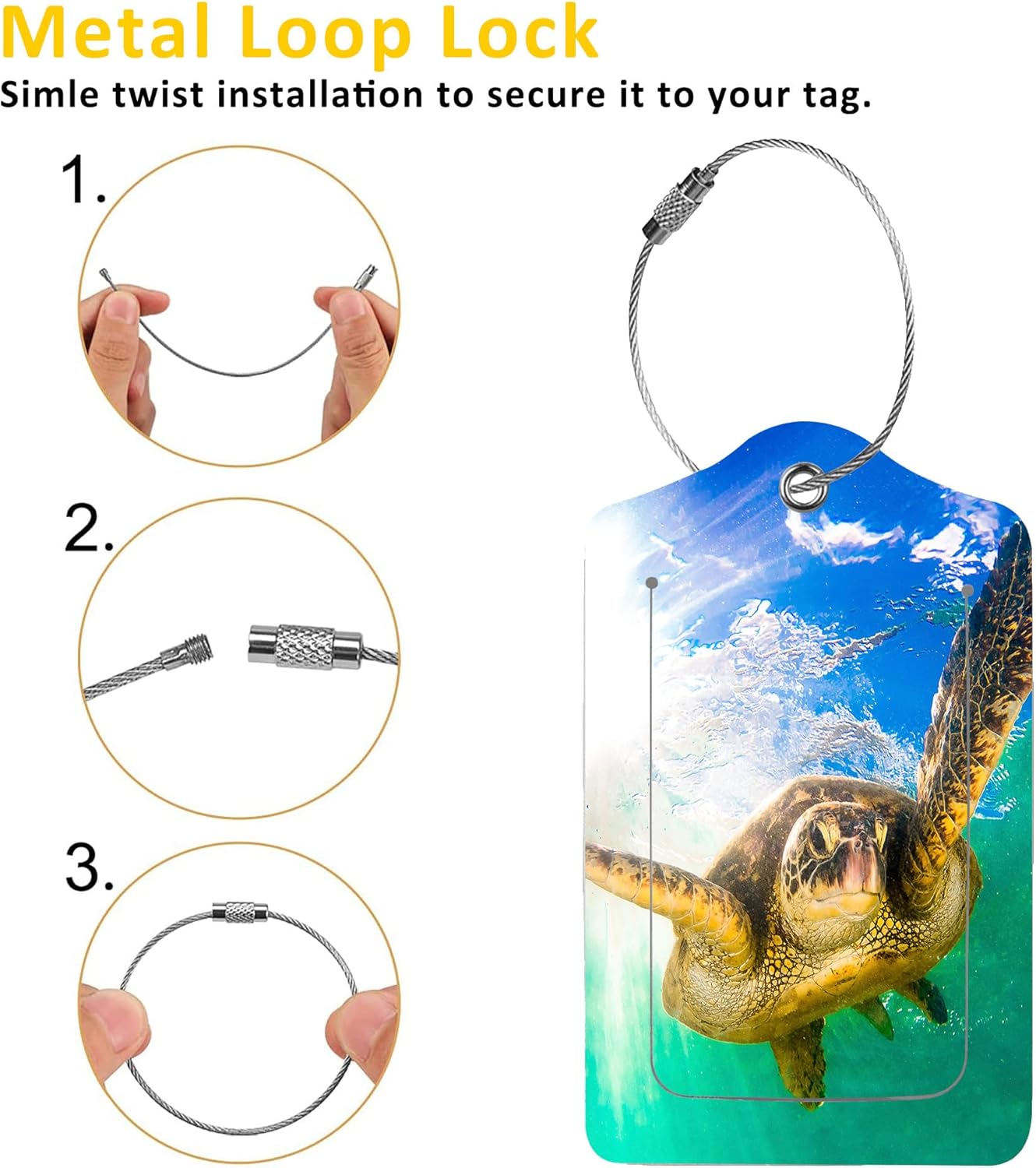 2 Pack Hawaiian Green Sea Turtle Luggage Tags for Suitcases,Hawaiian Turtle Leather Baggage Suitcases Tag Name ID Label Privacy Cover Travel Bag Tags for Women Men Boys Girls