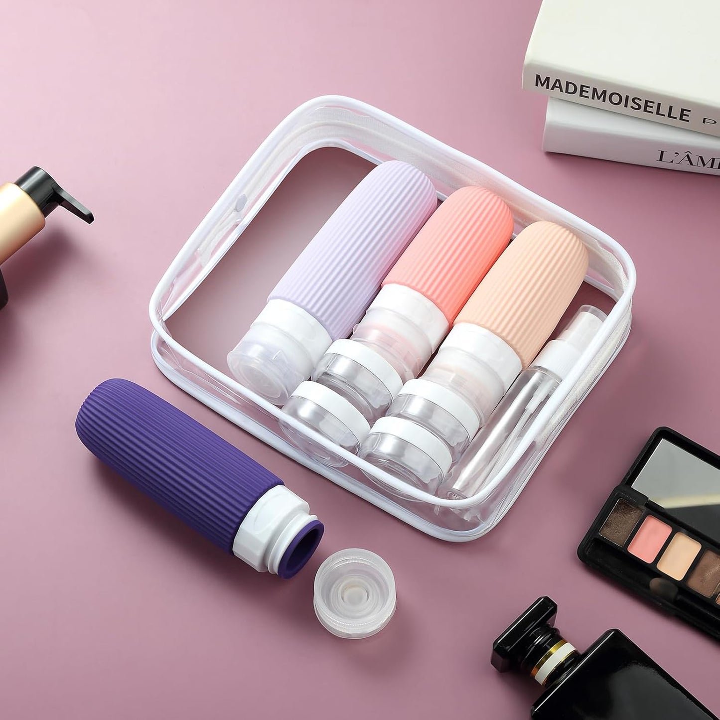 16 Pack Travel Bottles Set, TSA Approved Leak Proof Silicone Squeezable Containers for Toiletries, Refillable Travel Accessories for Conditioner, Shampoo, Lotion & Body Wash Accessories