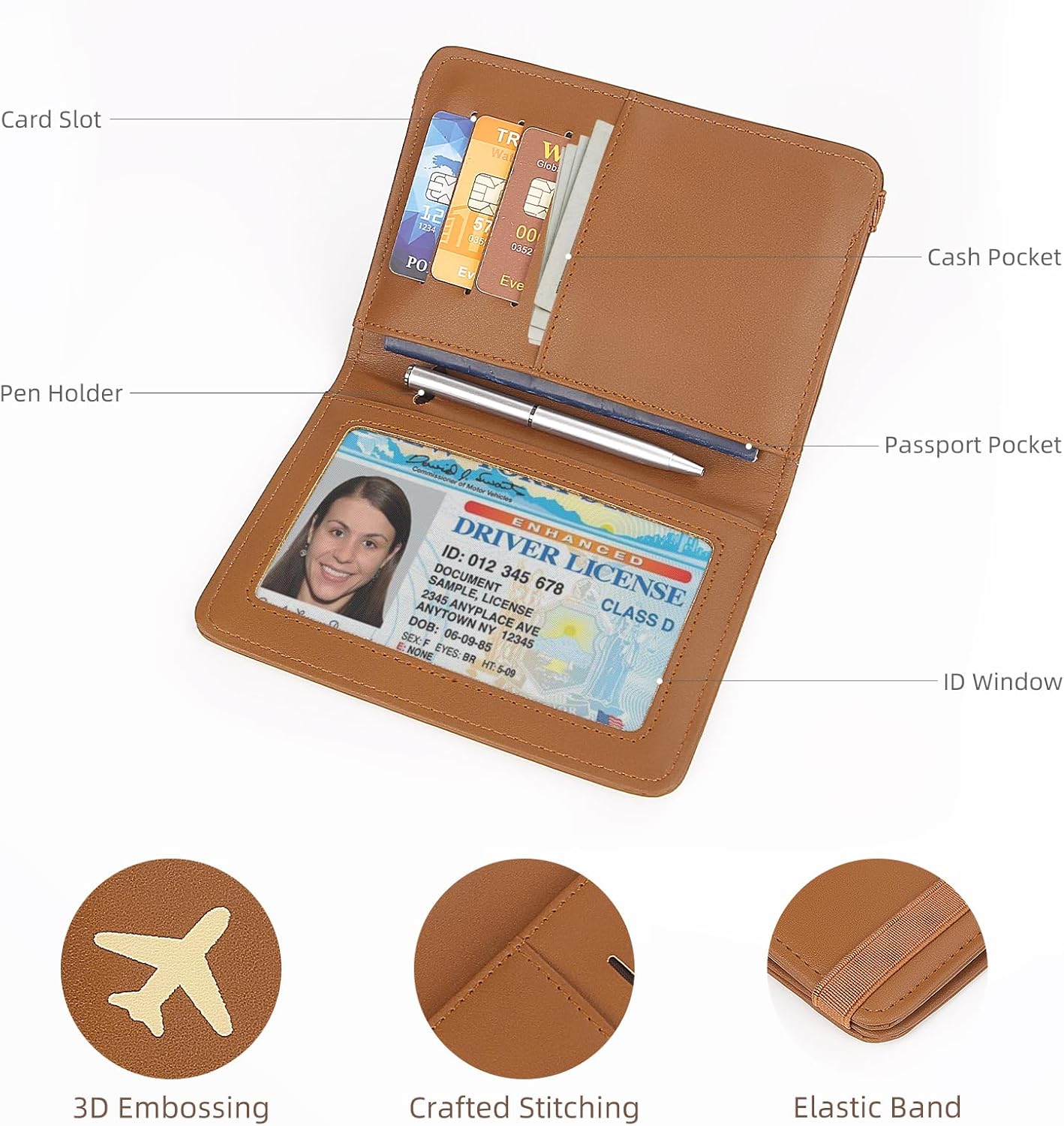 Passport Holder for Travel, Rfid Passport Cover Case, Passport Wallet Women Travel Essentials Accessories Document Organizer with Elastic Band, Brown