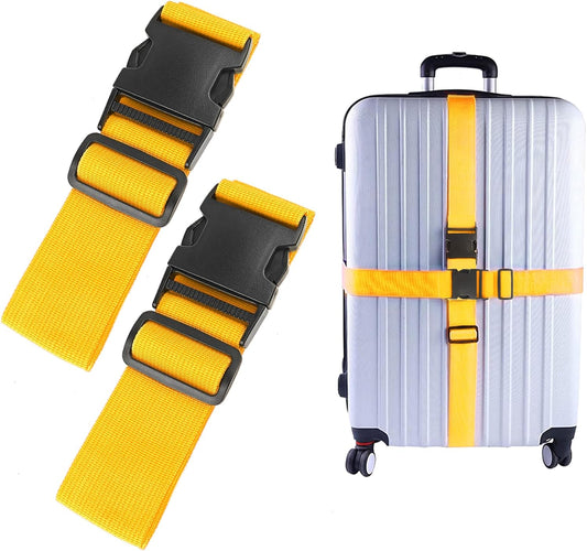 2Pcs Luggage Straps for Suitcase Travel Accessories TSA Approved, 80In Long Belts to Keep Your Suitcase Secure, Adjustable Bag Straps with Quick-Release Buckle for Travel Bag Closure, Yellow