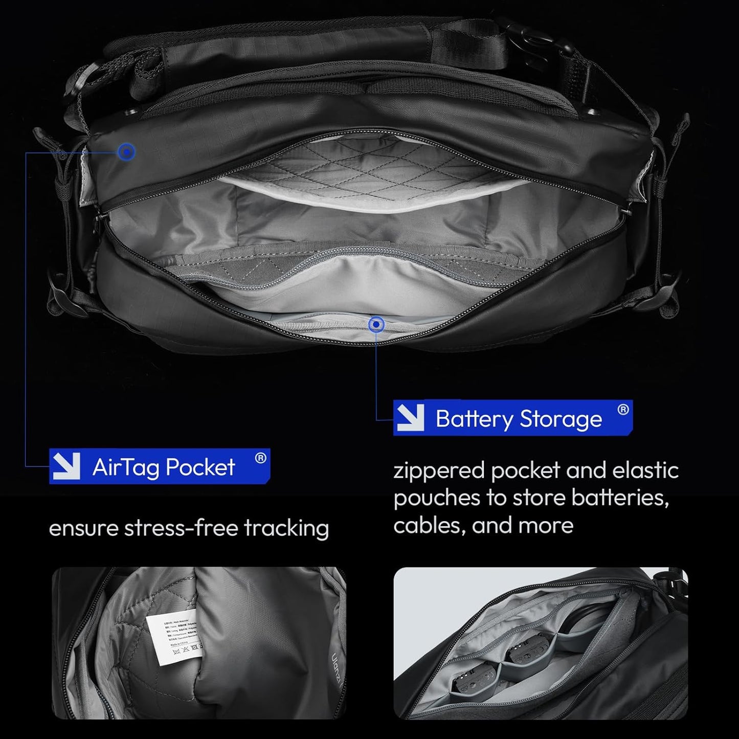 ULANZI Camera Sling Bag, Water-Resistant Camera Case with Tripod Holder, DSLR/SLR/Mirrorless Camera Bags Crossbody for photographers - Black 9L Capacity