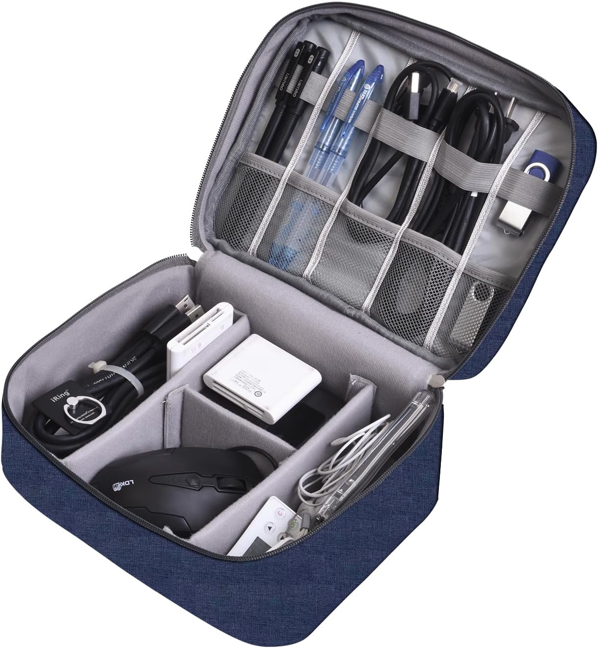 Cable Organizer bag for women or men,Electronic Accessories Carry Case Portable Waterproof Double Layers All-in-One Storage Bag for Cord, Charger, Phone, Earphone (Navy blue)