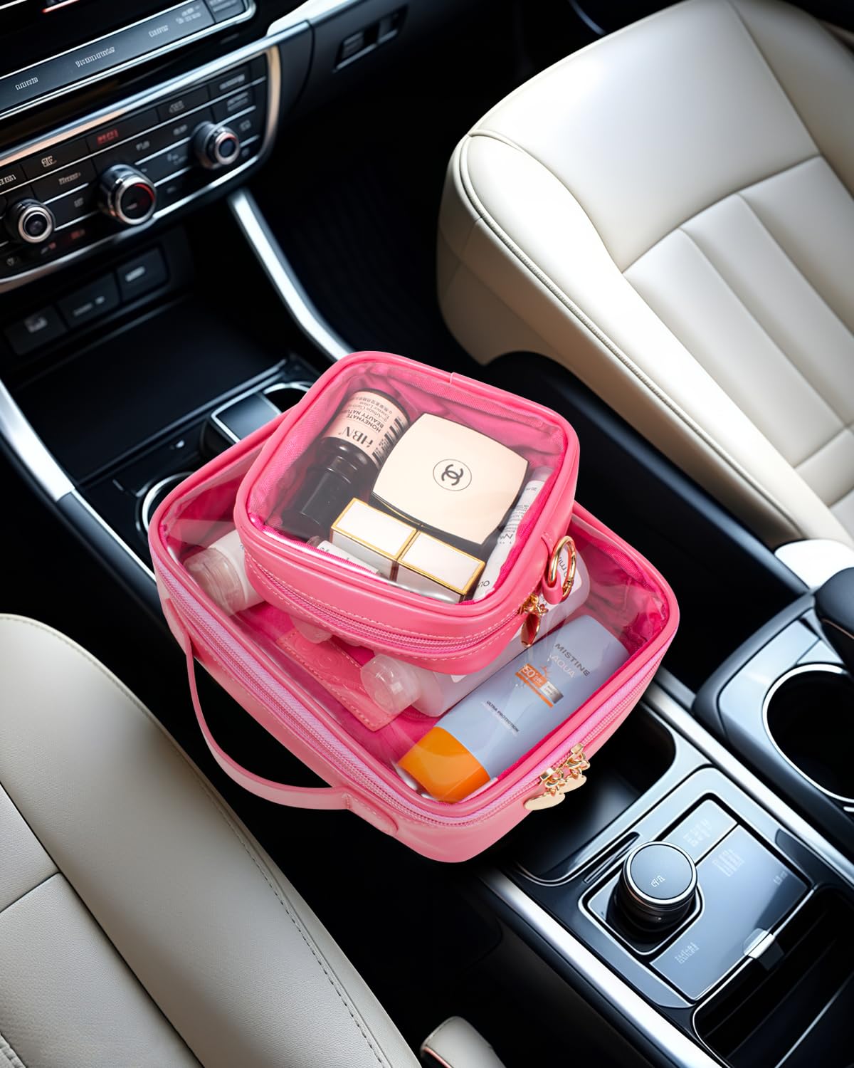 2 Pack Clear Toiletry Bag, Portable Travel Makeup Pouch with Zipper, TSA Approved Organizer, PVC Cosmetic for Airport Airline Compliant(Large+Mini Rose)