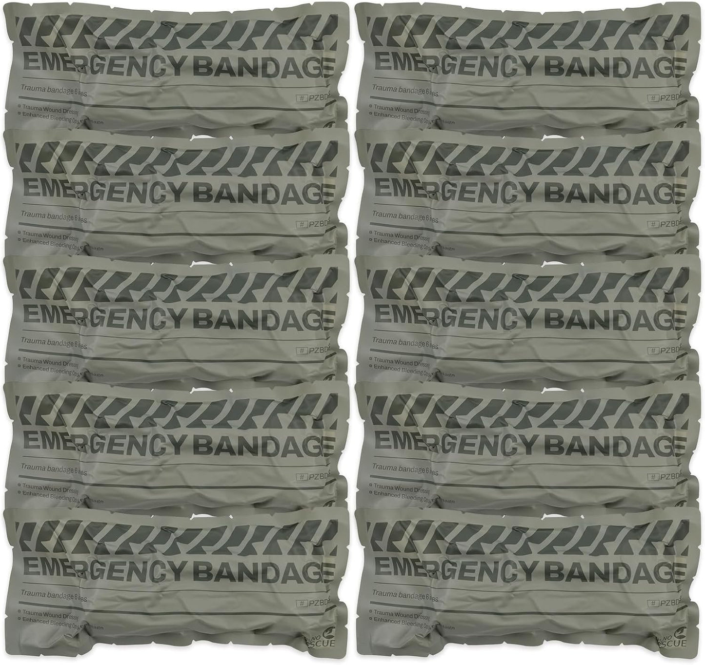 RHINO RESCUE 6" Emergency Compression Bandage Strile Trauma Wound Dressing Israeli First Aid Kit IFAK, 10 Count