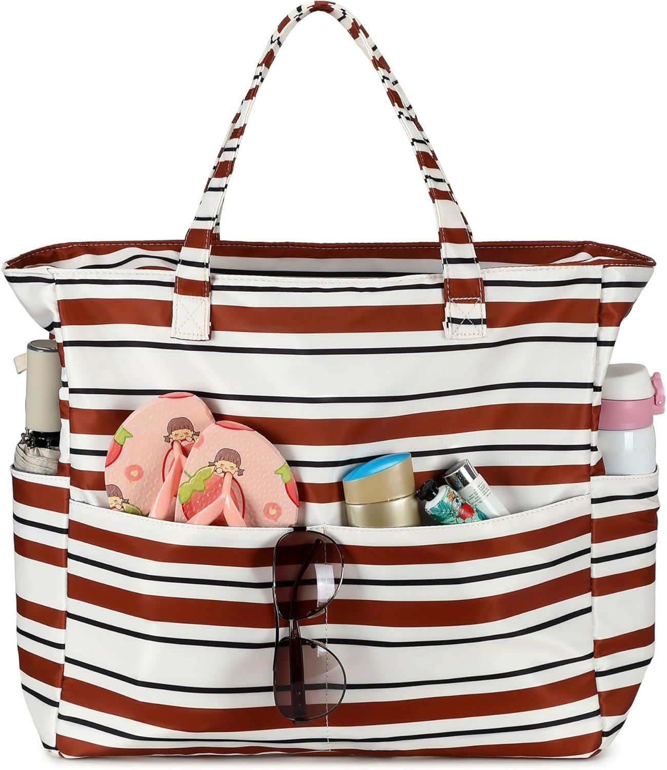 LEDAOU Large Beach Tote Bag Women Waterproof Sandproof Zipper Beach Tote Bag for Pool Gym Grocery Travel with Wet Pocket