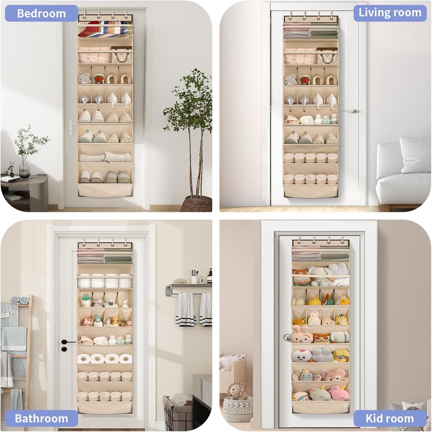 FENTEC 1 Pack Over The Door Shoe Organizer, 68" Exlarge Deep Pockets Hanging Shoe Organizers, 8-Tier Shoe Rack for Closet, Shoe Holder for Boots,Over Door Organizer in Home, RV, Dorm, Beige