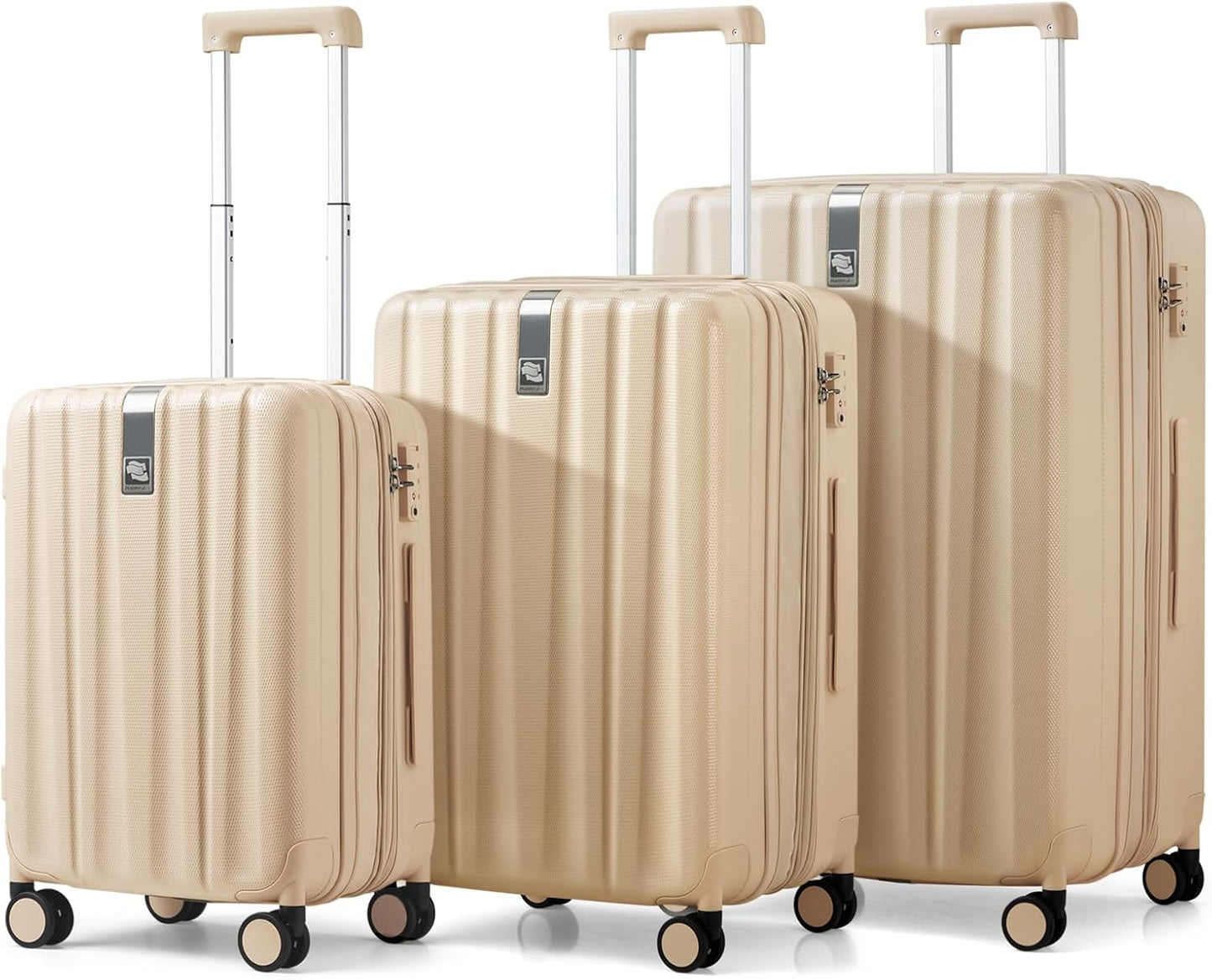 Hanke Expandable Hardshell Luggage Sets 3 piece Carry on Luggage with Wheels Suitcases Lightweight Checked Travel Luggage Rolling Large Suitcase Travel Luggage Bag Woman Men 20/24/29" Cuba Sand Pink