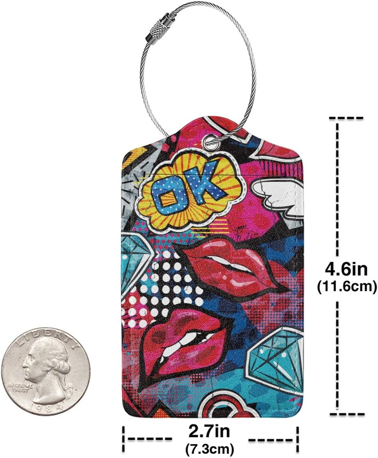 2 Pack Funny Luggage Tags with Red Lips Pattern for Suitcases, Colorful PU Leather Luggage Tag Accessories Privacy Cover ID Label with Stainless Steel Loop for Travel Bag for Women Girls Teens