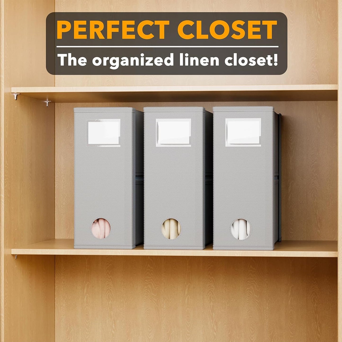 SpaceAid 3 Pack Bed Sheet Organizers and Storage, Foldable Sheet Organizer for Linen Closet, Sheets Set Folder Keeper with Window XL (Queen & King Size) Bedding Container (Gray, 3 Pack)