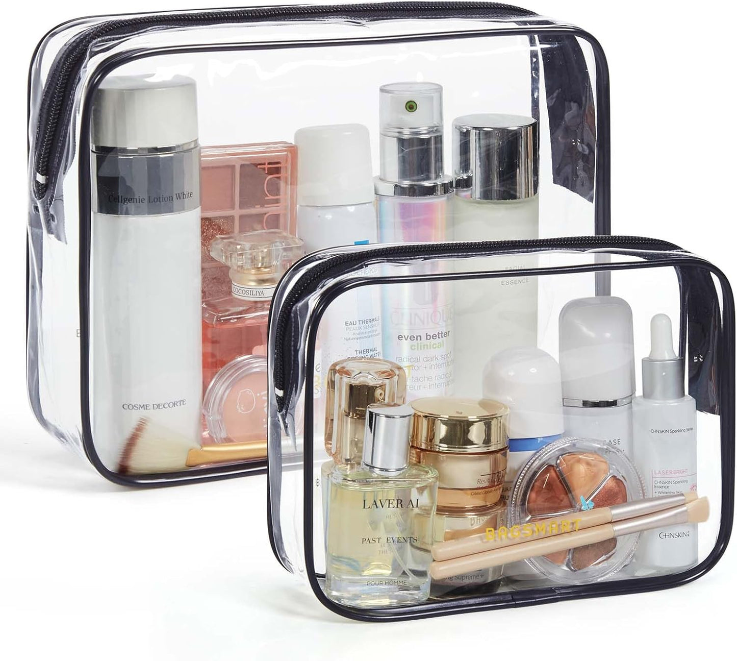 BAGSMART Clear Toiletry Bag, TSA Approved Travel Toiletry Bag Carry On Travel Accessories Bag Airport Airline Quart Size Bags water-resistant Makeup Bag for Women