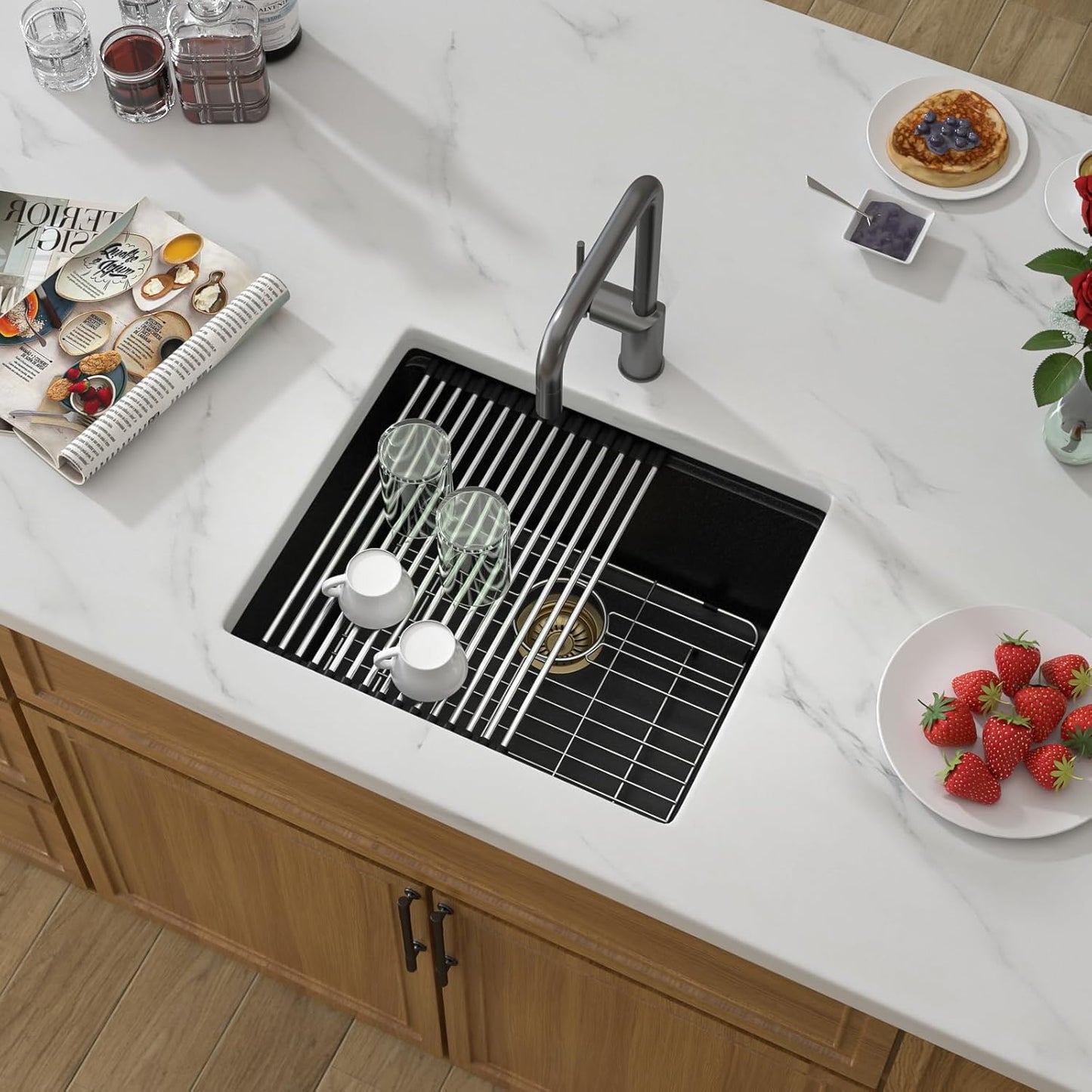 21 Black Granite Composite Bar Sink 18x18 Single Bowl Not Easily Stained Undermount Small Kitchen Sink Small Wet Bar Sinks with Workstation Quartz Natural Stone