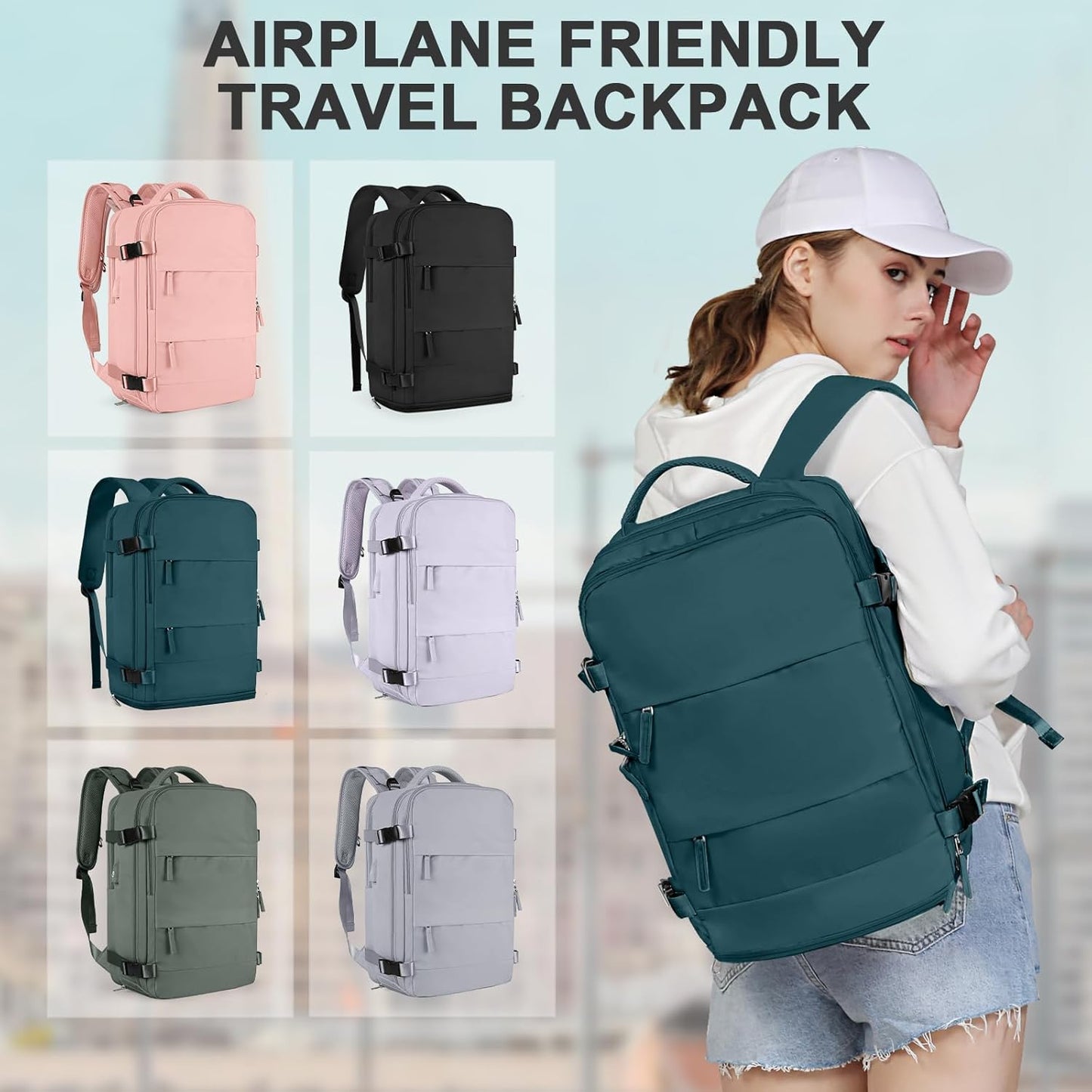 coowoz Travel Backpack For Women Men,Carry On Backpack,Hiking Backpack Waterproof Outdoor Sports Rucksack Casual Daypack Travel Essentials(Peacock Blue)