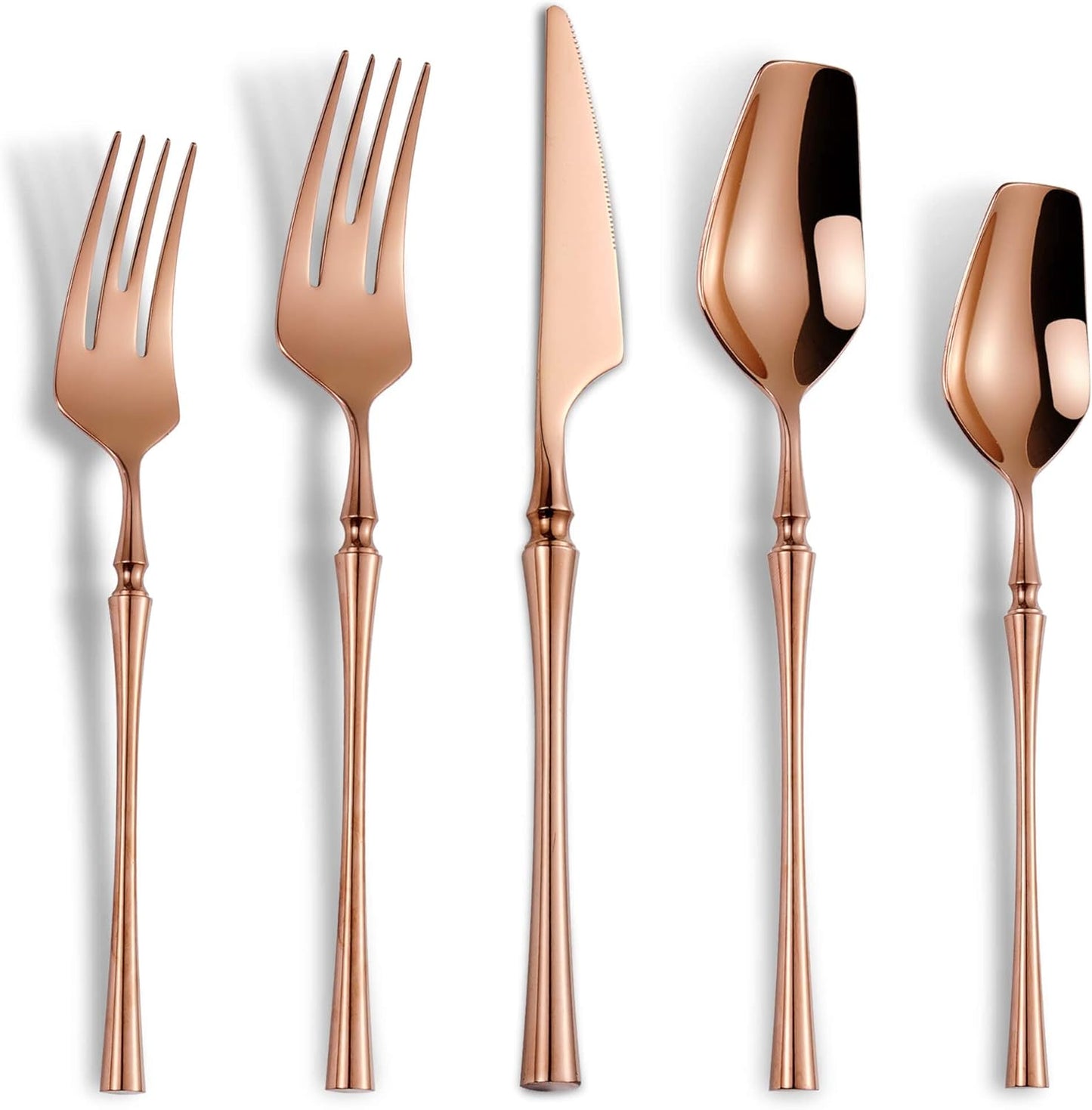 20-Piece Rose Gold Silverware Set for 4,Modern 18/10 Stainless Steel Flatware Set,Unique Rustic Cutlery Utensils Set,Spoon and Fork Set for Home, Restaurant,Mirror Polished,Dishwasher Safe