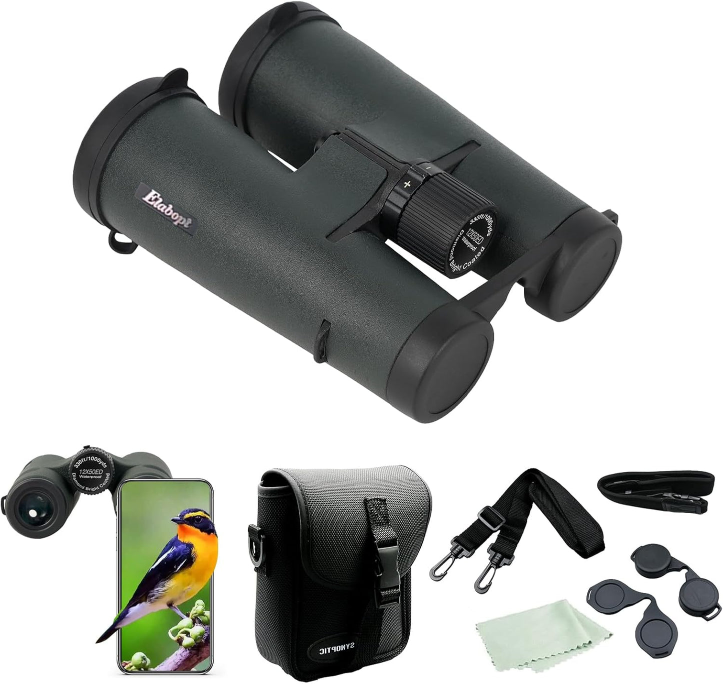 12X50ED Compact Binoculars for Adults – High-Powered BAK4 Prisms, Diamond White Coating, Waterproof & Fogproof, Rubber Armored – Ideal for Bird Watching, Hunting, Travel, Outdoor Sports