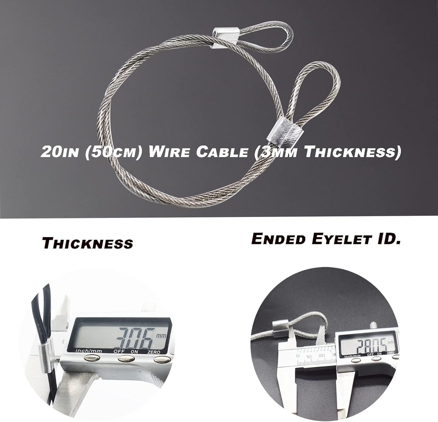 10 pcs 20 inch (50cm) 3mm Thickness Stainless Steel Wire Cable with Loops Vinyl Cover Coated Short Rope Lanyard Lock Safety Tether Chains, Clear