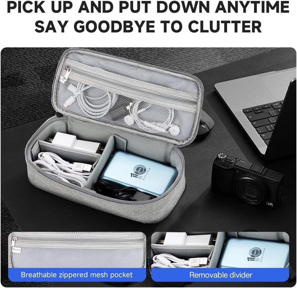 Teskyer Electronics Organizer Travel Case, Waterproof Portable Tech Accessories Pouch with Organized Compartments for Cables, Phone, Chargers, Earphone, Grey