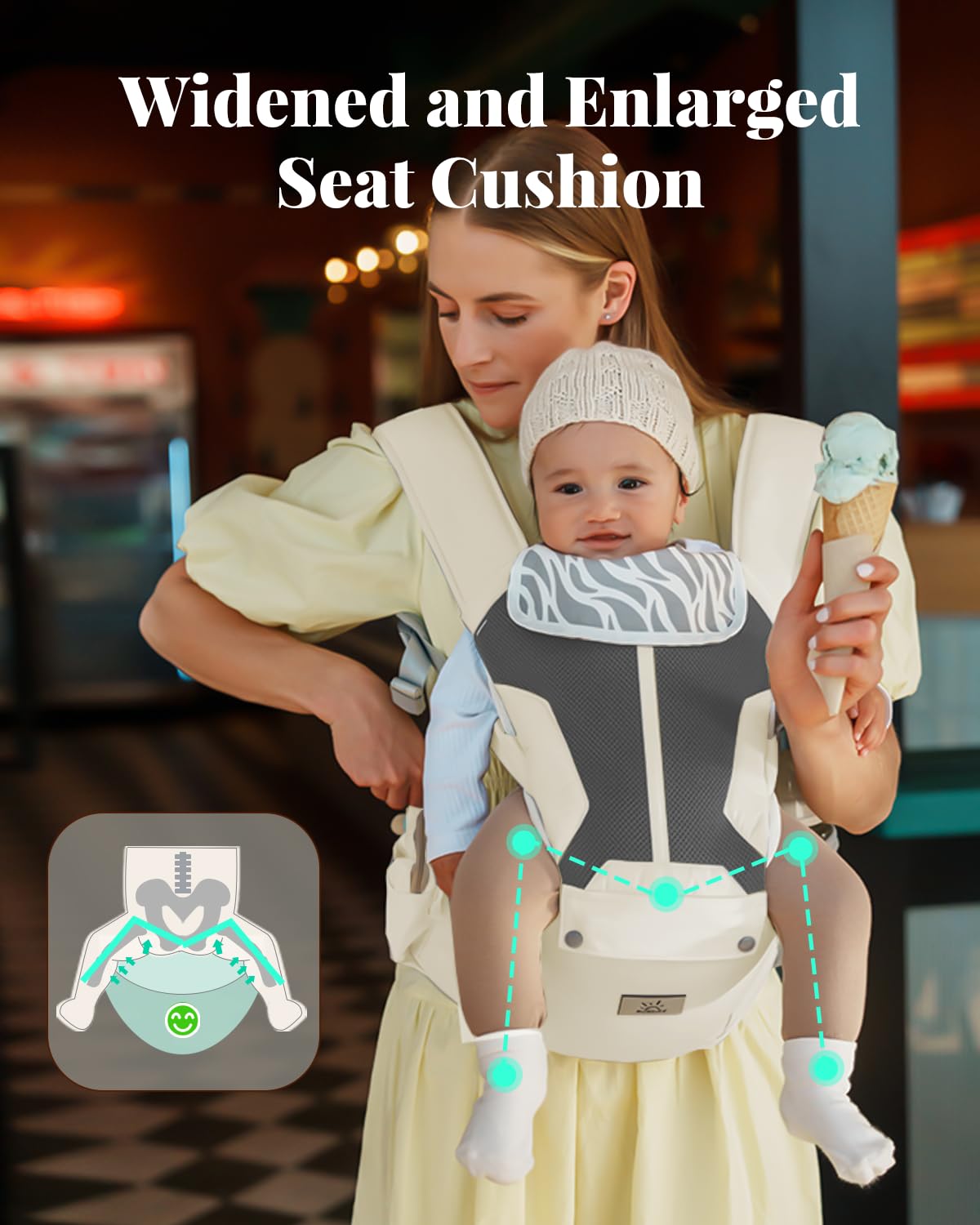 MOMTORY Baby Carrier, Baby Holder Carrier Newborn to Toddler - Ergonomic, Cozy and Breathable Baby Carrier with Hip seat for 7-50lbs