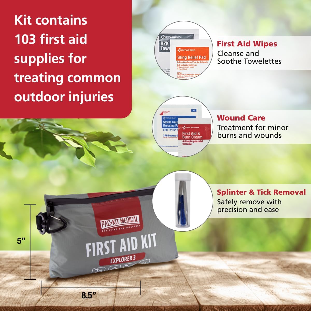 Pac-Kit Watertight Explorer 3 First Aid Kit for Hiking, Camping and Outdoor Activities, 103 Pieces