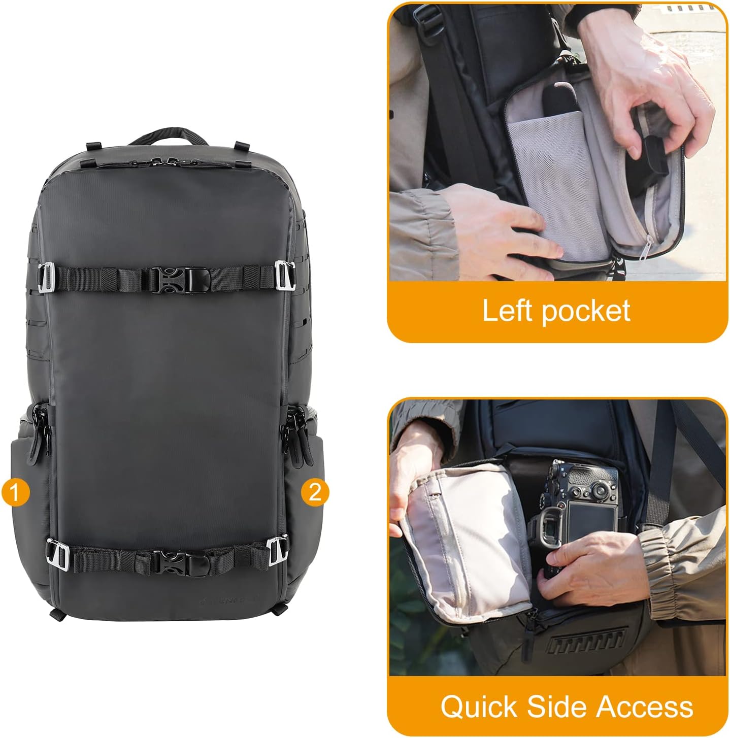 Besnfoto Camera Backpack Waterproof for Photographer DSLR Photography Bag Large with Laptop Compartment Tripod Holder for Men Hiking, Black