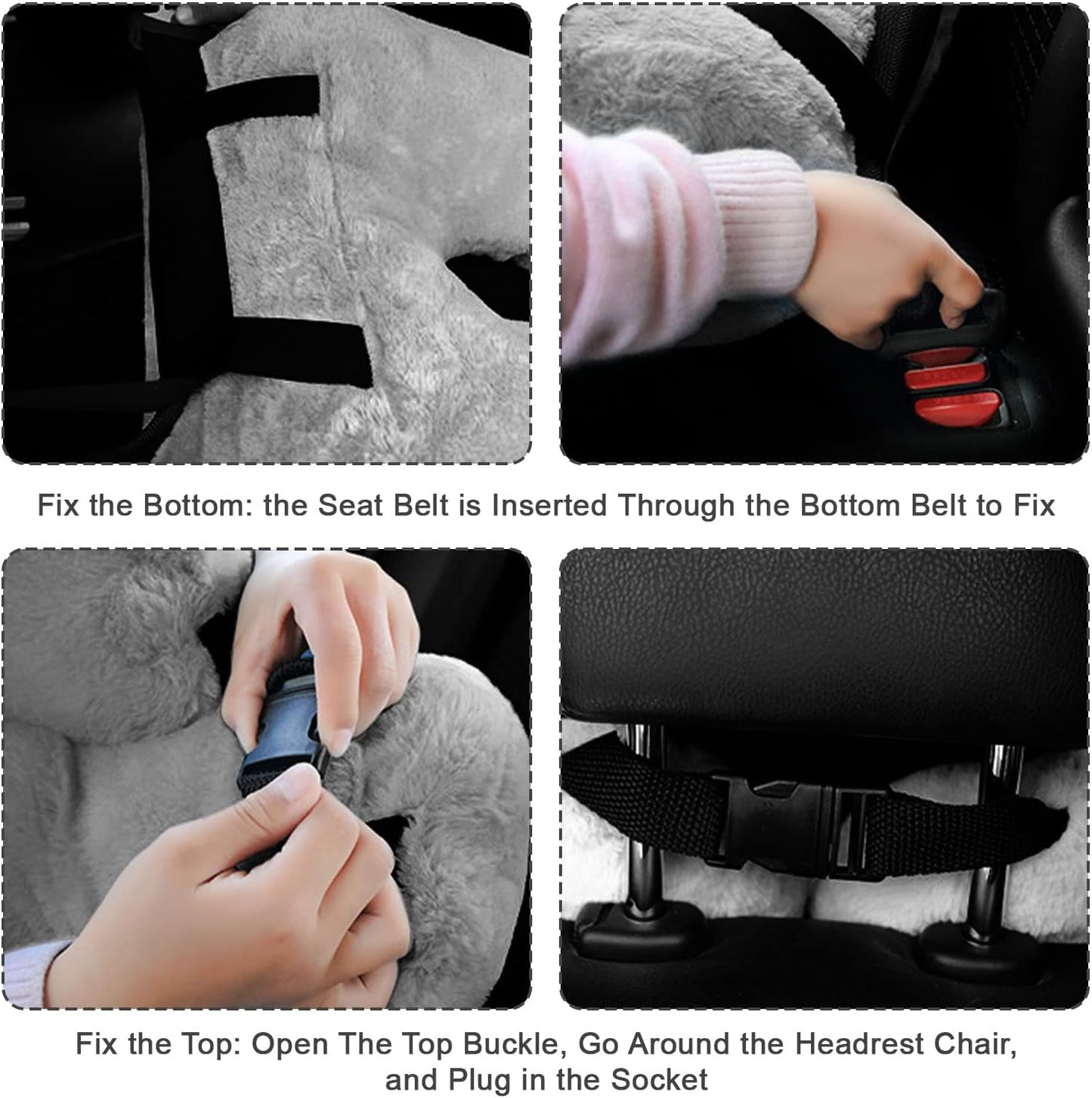 Car Pillow for Kids – Comfort Travel Pillow for Car – Soft Cotton Support Cushion for Children and Adults on Long Trips (Gray)