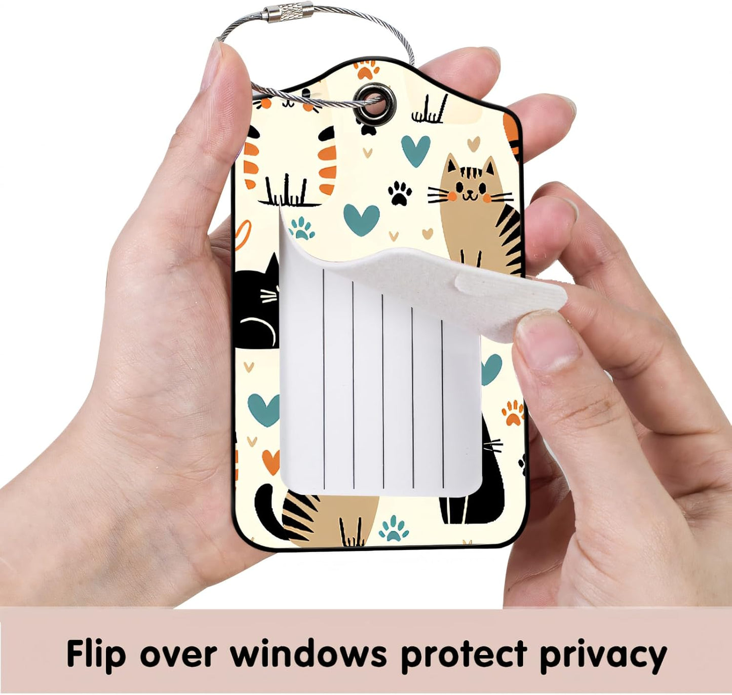 Luggage Tags for Suitcases, 2-Pack PU Leather for Cruise & Travel, Baggage ID Tags with Privacy Cover & Address Card, Durable Metal Ring, Kids Adults Travel Accessories, Kitty Love Pattern