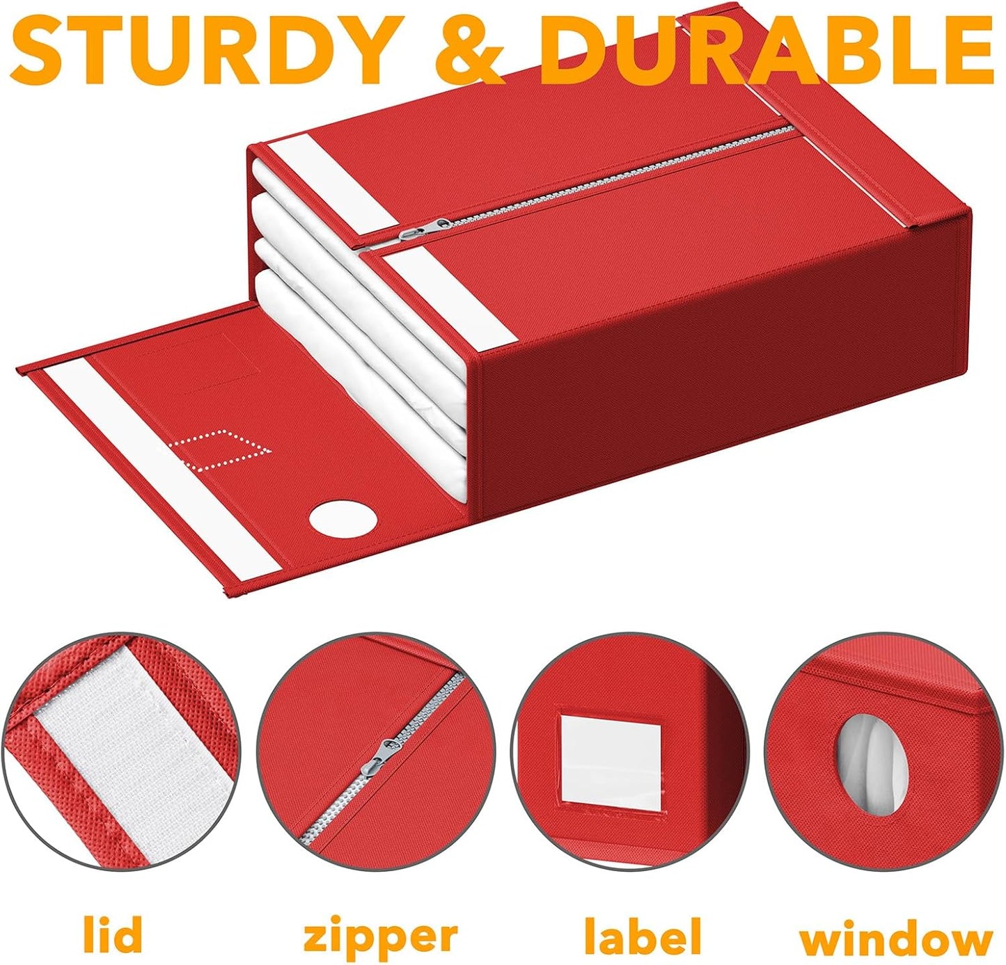 SpaceAid 3 Pack Bed Organizers and Storage, Foldable Sheet Organizer for Linen Closet, Set Folder Keeper With Window XL (Queen & King Size) Bedding Container (Red)