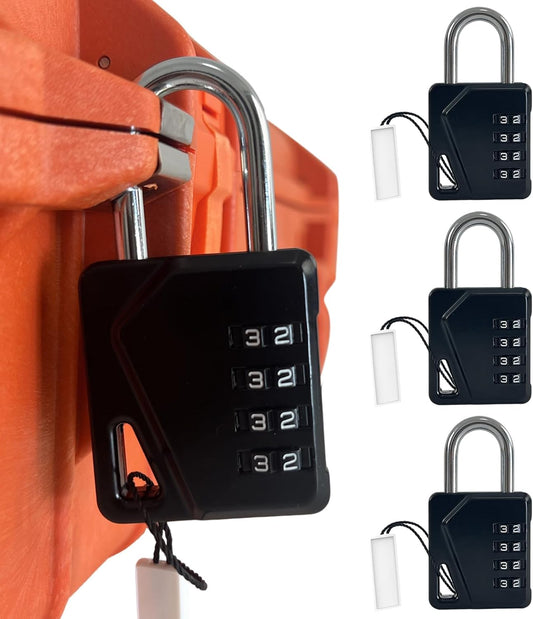 LAFENLIN 4 Pack Combination Locks, Locker Locks with Writable Tag, 4 Digit Padlock for Cases, Gym, Backpack, Backyard Gate, Fence, Hasp, Indoor, Outdoor Gate Lock, Weatherproof (Black - NO Key)