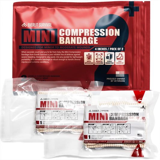 EVERLIT Mini 4 x 6 Inch Emergency Bandage Compression Trauma Pressure Wound Dressing Sterile Vacuum-Sealed for Bleeding Control, Gun Shot, Medical Kit, First Aid IFAK (2)