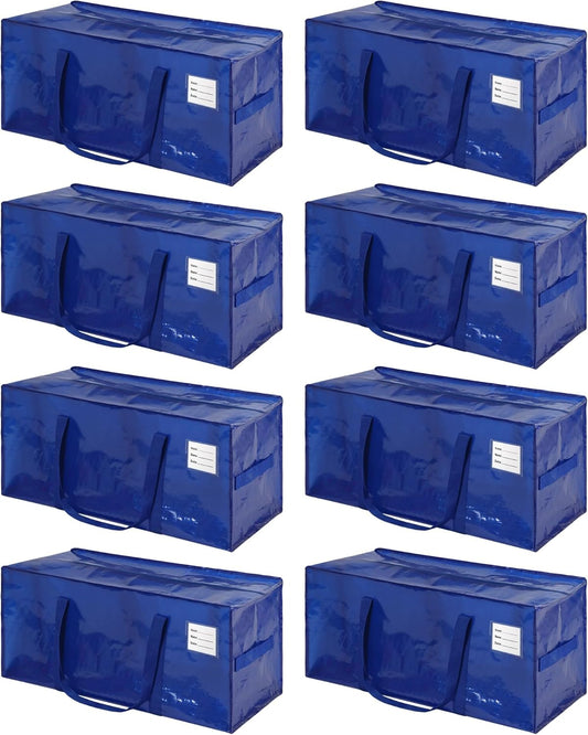 8 Pack Heavy Duty Extra Large Moving Bags with Handles,Waterproof Foldable Storage Totes,Clothing Storage Bags,Packing Moving Boxes for College Supplies & Seasonal Storage, Blue