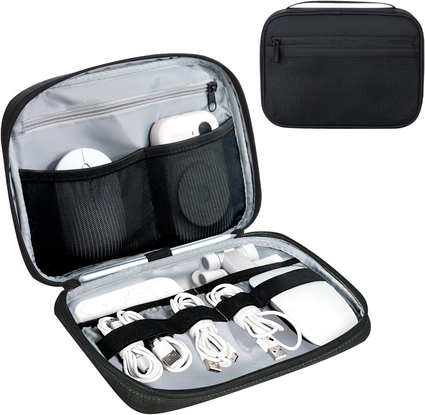 Electronics Organizer Bag, Portable Cable Organizer Case Travel Electronic Accessories Storage Case - Travel storage bag for Cables, Chargers, Phone, SD Cards - Black