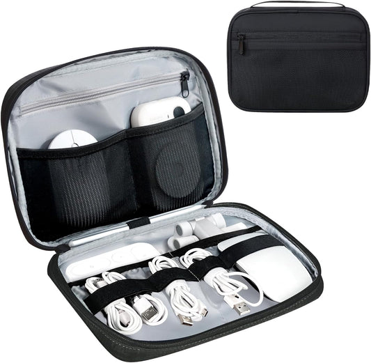 Electronics Organizer Bag, Portable Cable Organizer Case Travel Electronic Accessories Storage Case - Travel storage bag for Cables, Chargers, Phone, SD Cards - Black