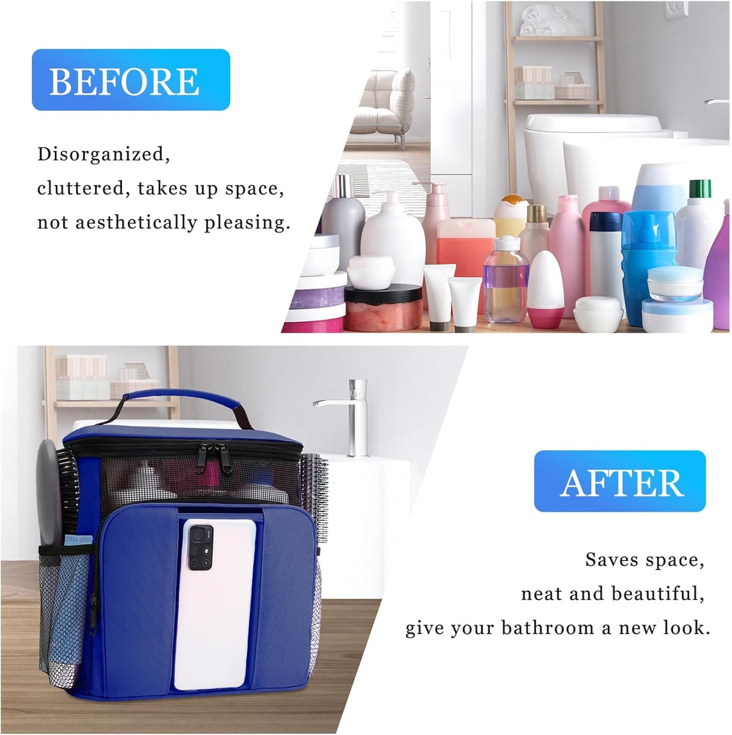 Mesh Shower Caddy,Portable HangingTravel Toiletry Bag Dorm Room Essentials for College Students Girls,Large Makeup Organizer for Full-Sized Toiletries,Travel Essentials for Women Girls Camping Beach