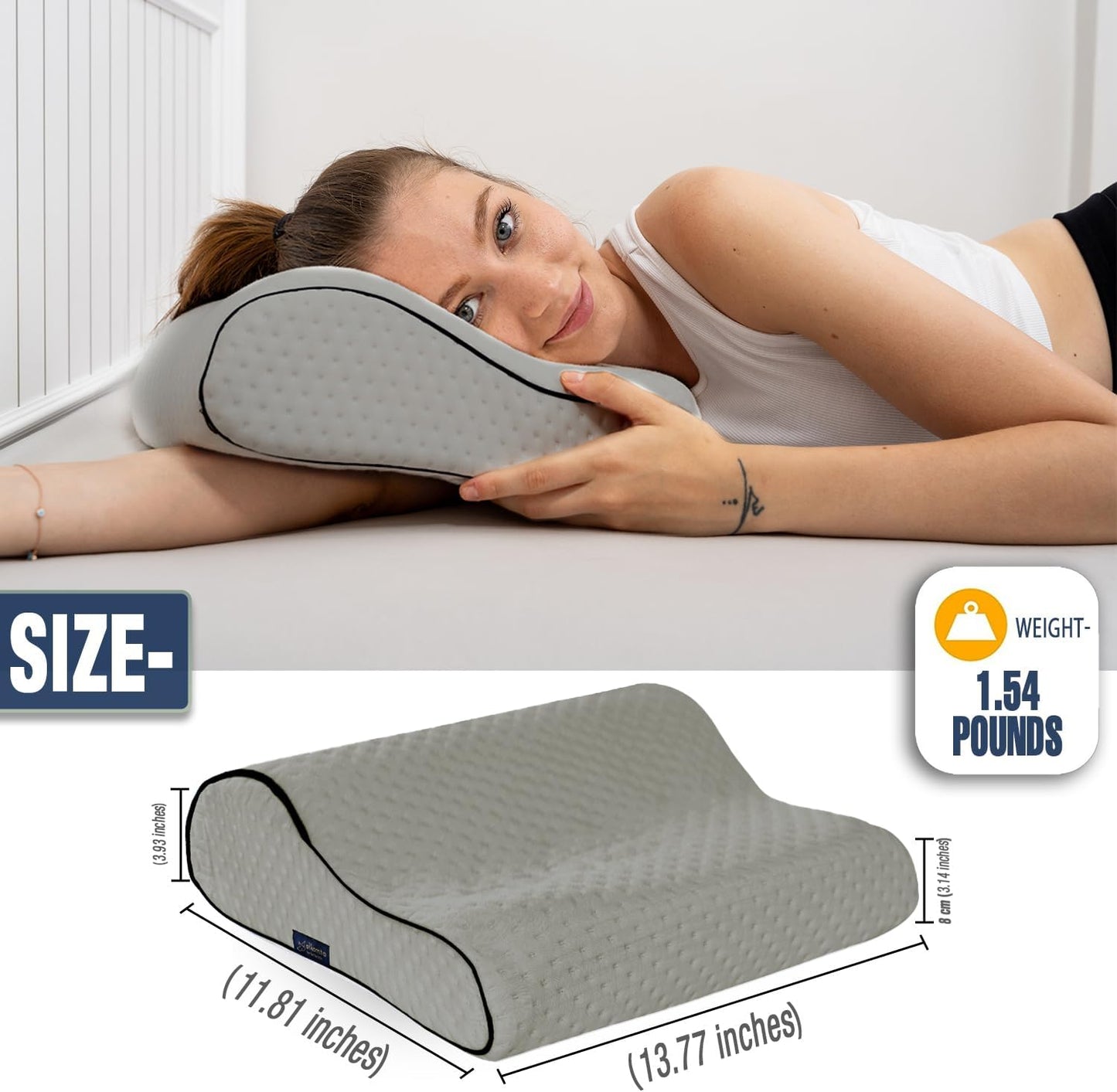 Travel & Camping Comfortable Memory Foam Pillow – Easy to Carry Portable Bag – Temperature Regulating Pillow Case (Grey Contour)