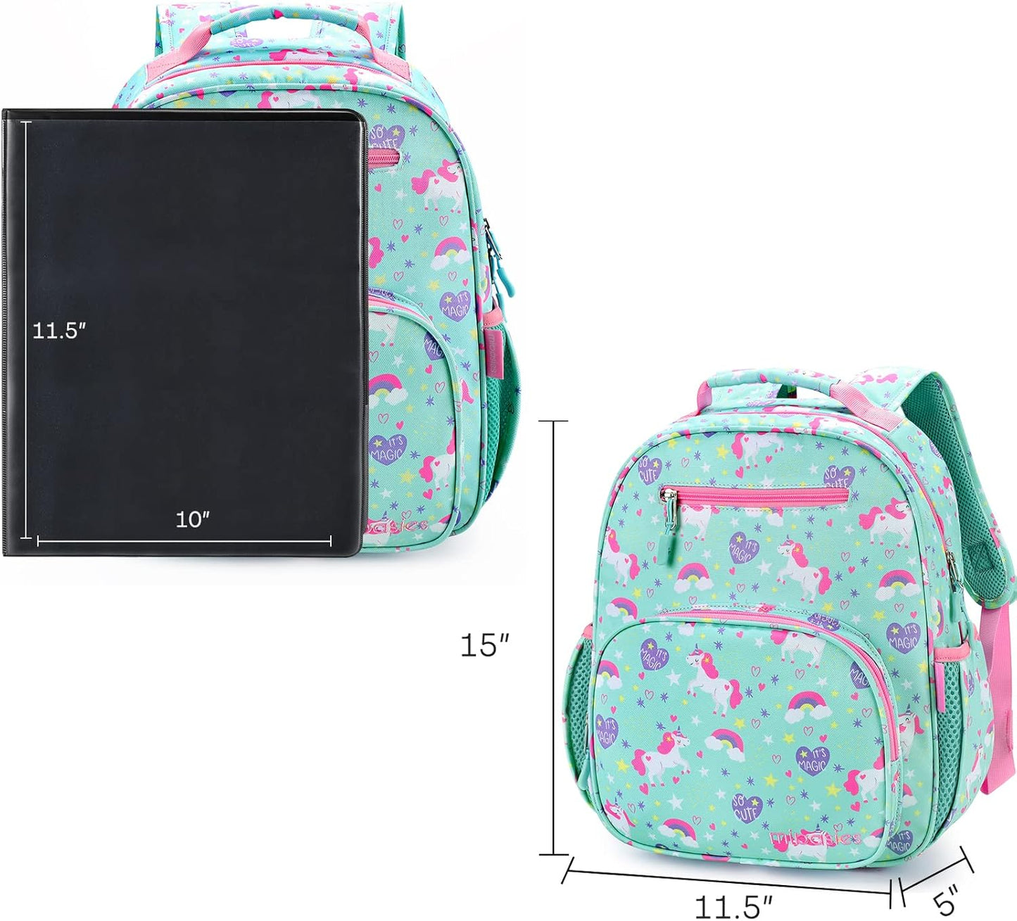 mibasies Girls Backpack 5-8: Lightweight Kids Backpacks for Girls - Girl Bookbag for Elementary School - Magical Unicorn