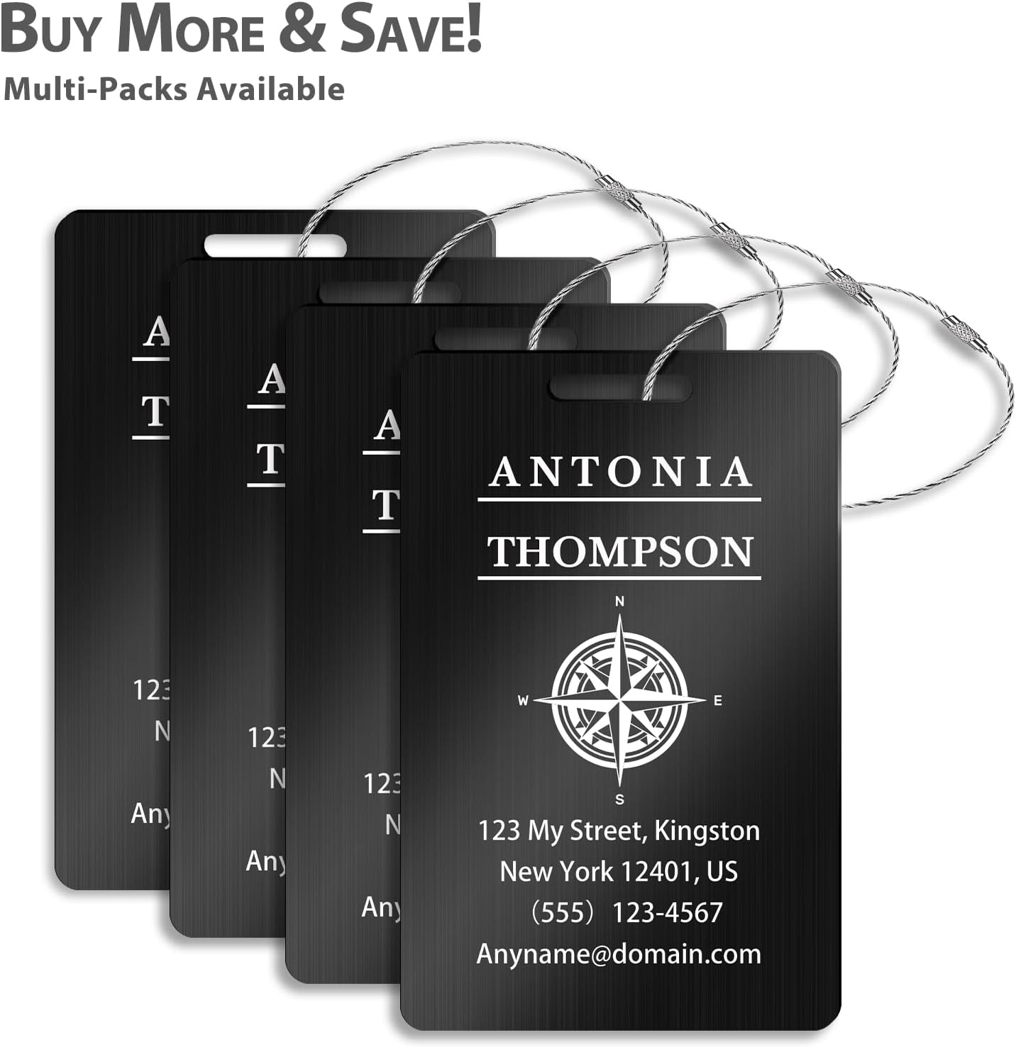 Personalized Luggage Tags for Suitcases (2/4/6/8 Pack) - Custom Engraved Metal Travel Tag, Customizable Pattern/Name/Text for Bags Backpacks Suitcases