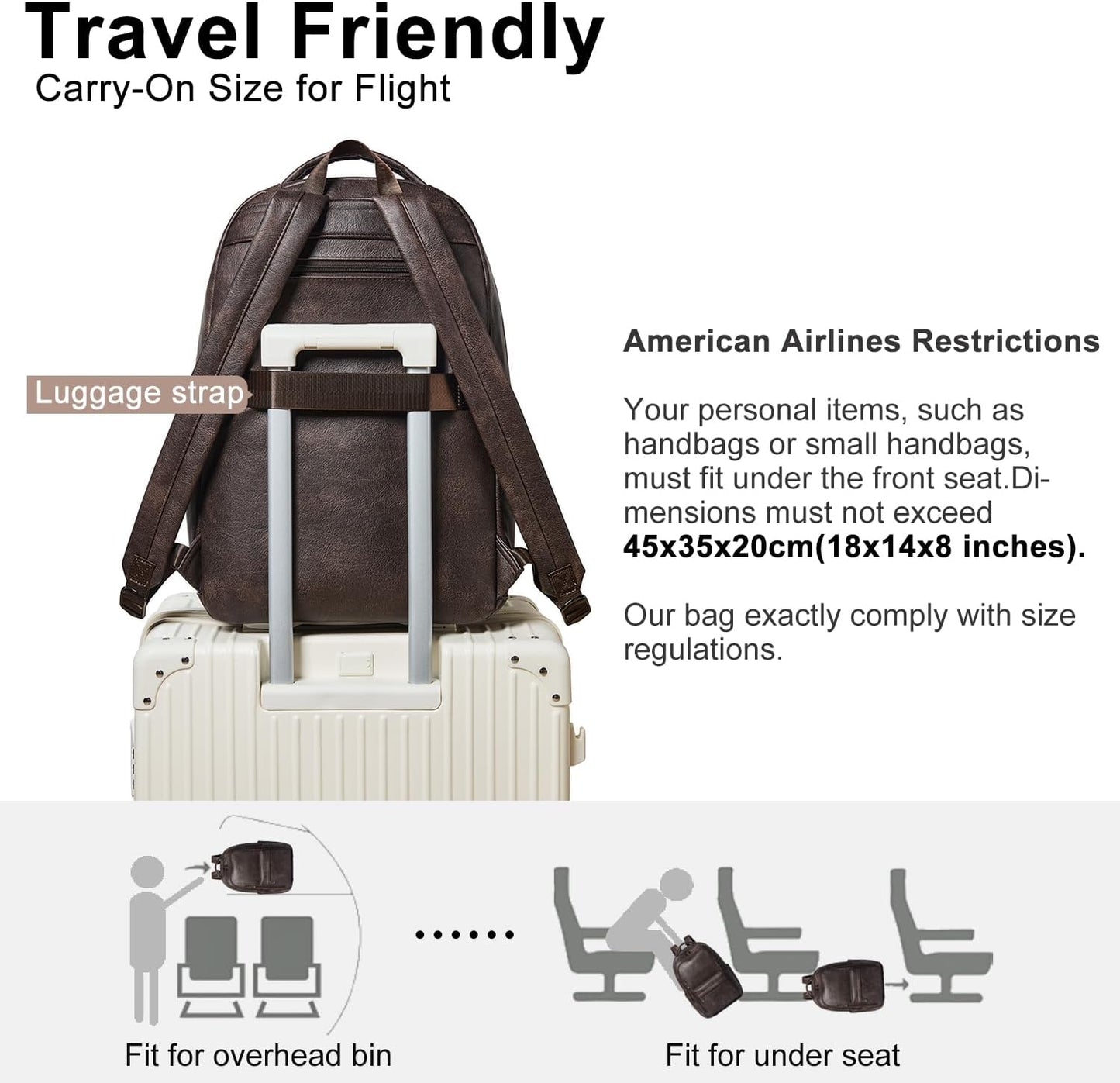 30L Business Laptop Backpack for Women Men, Travel Work Backpack Purse Faux Leather College Bookbag fits 15.6" Laptop - Coffee