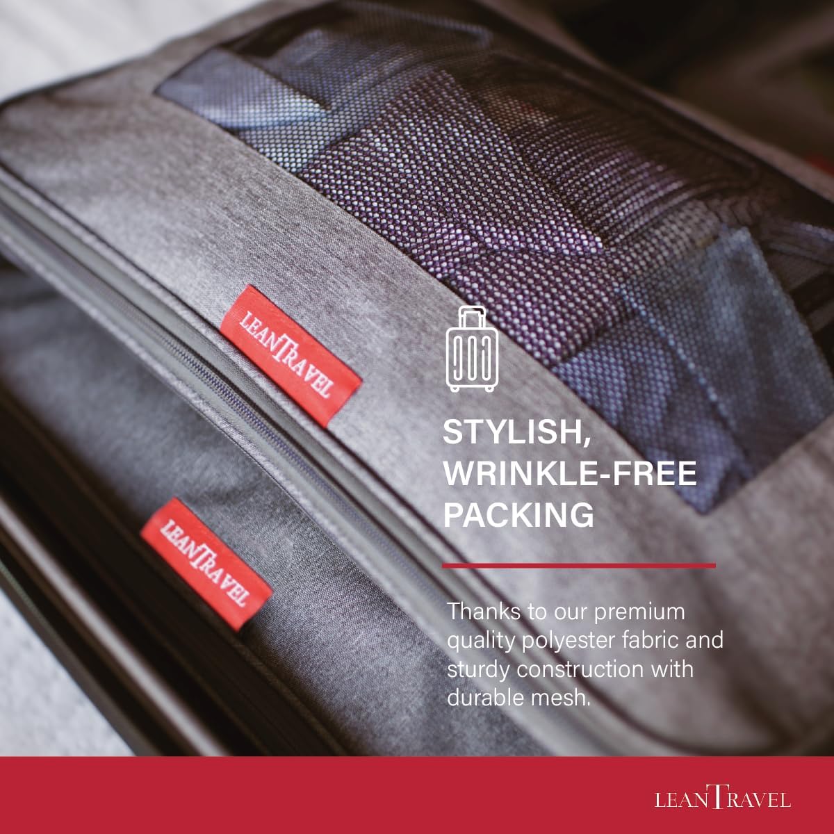 LeanTravel Compression Packing Cubes for Travel Organizers with Double Zipper (3-Pack (2L+1M), Grey)