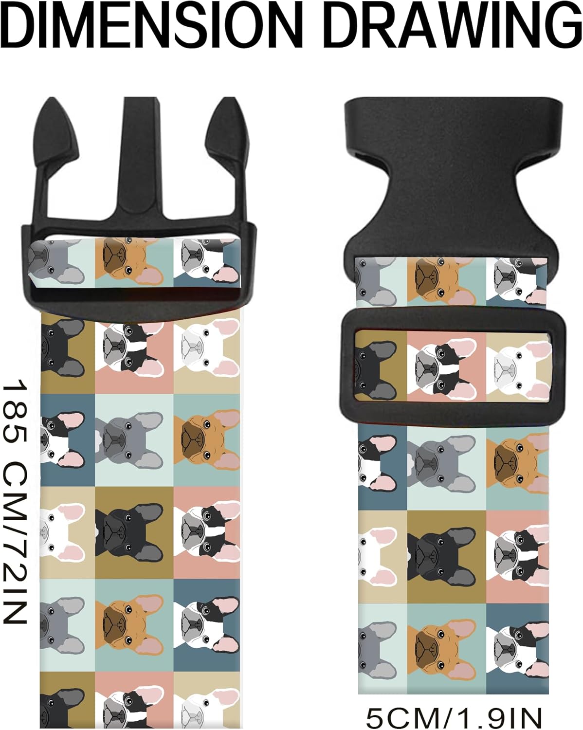 Luggage Straps for Suitcases, Adjustable Travel Belt, Durable Wide Luggage Strap, Cute Suitcase Strap Identifiers with Buckle, Bag Straps for Luggage, Cute Dogs