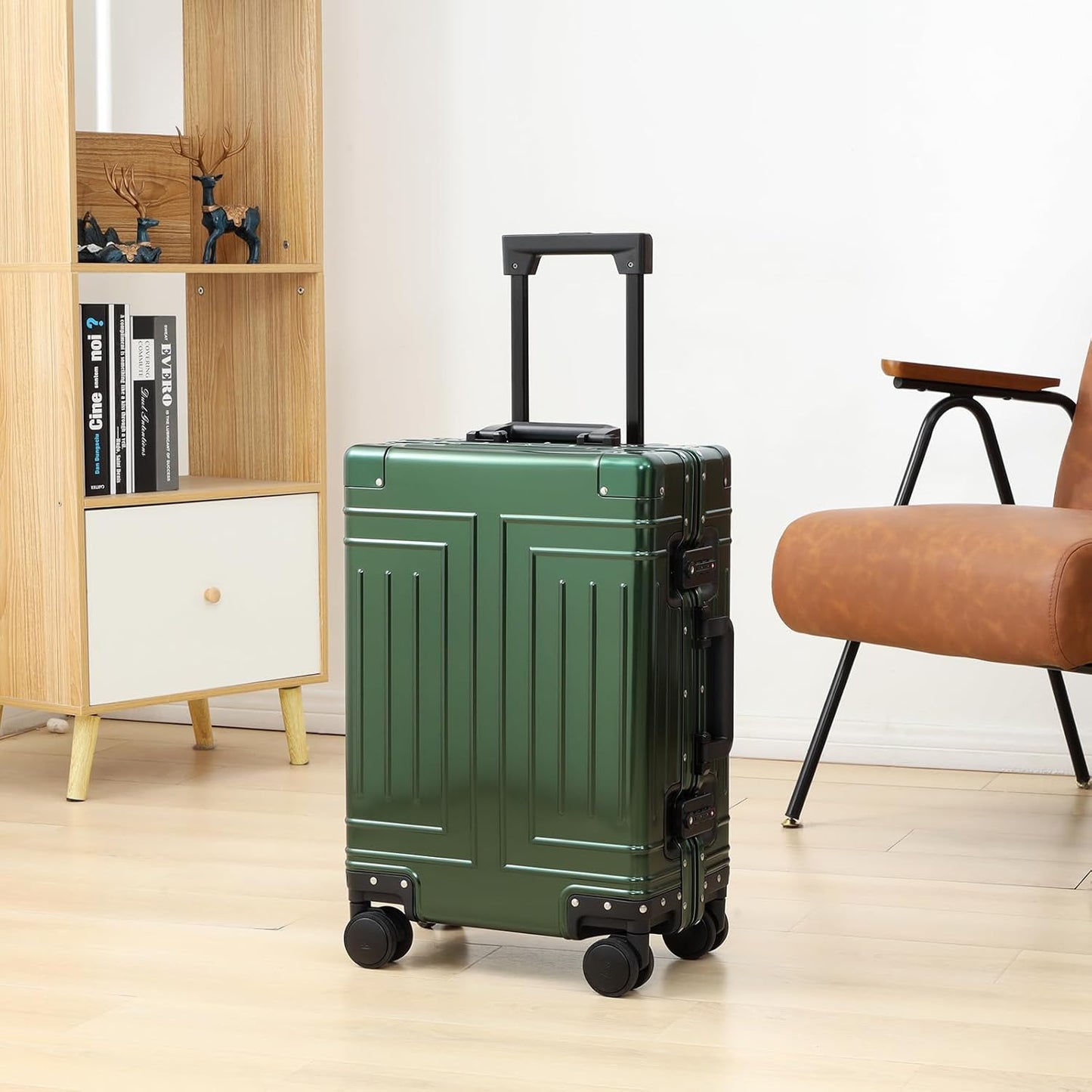 All Aluminum Carry On Luggage，Cut from Whole Aluminum Sheet，22x14x9 Airline Approved ，（3rd Generation，Premium Metal zipperless suitcase ） (green, 20inch)