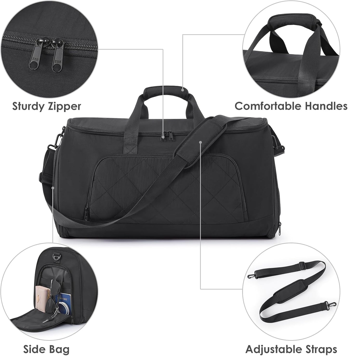 Rolling Garment Bag for Travel,Duffle Garment Bag with Wheels and Shoe Compartment for Men and Women,3 in 1 Suit Dress Bags with Wheels（Black）